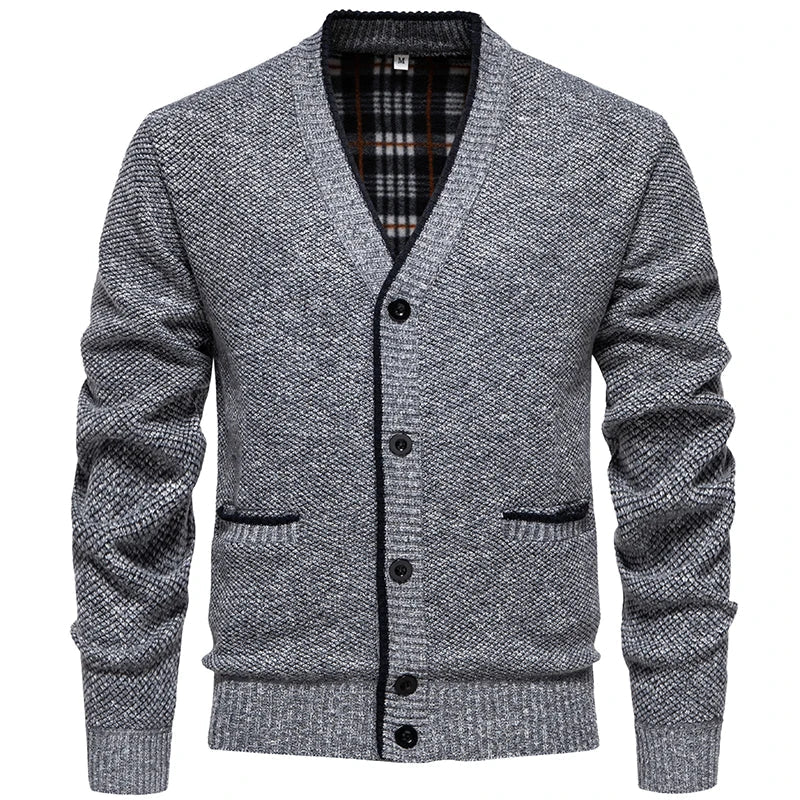 Herren Strickjacke V-Ausschnitt Knopfleiste Feinstrick
