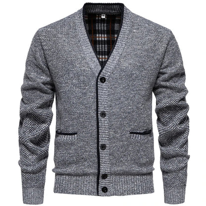 Herren Strickjacke V-Ausschnitt Knopfleiste Feinstrick