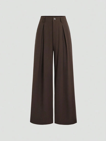 Damen Marlenehose mit weitem Bein, hoher Taille und Falten