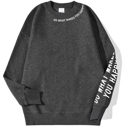 Damen Sweatshirt mit Spruch "DO WHAT MAKES YOU HAPPY!!" Rundhalsausschnitt Langarm