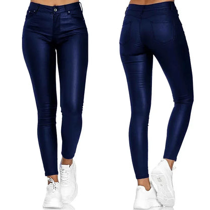 Damen Skinny Hose Glänzende Optik Kunstleder Slim Fit