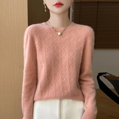 Damen Langarm Pullover mit Rautenmuster, Rundhals, Weiches Material