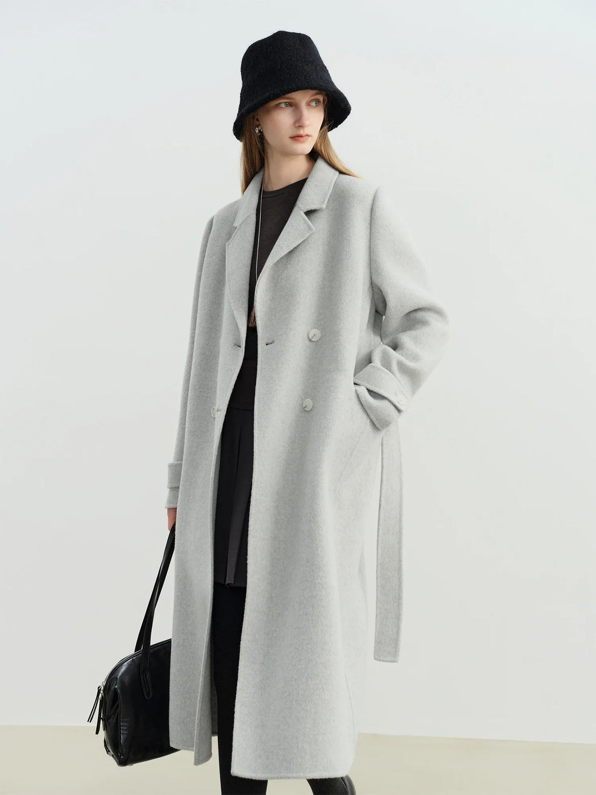 Damen Langer Doppelreiher Mantel mit Reverskragen - Eleganter Wintermantel