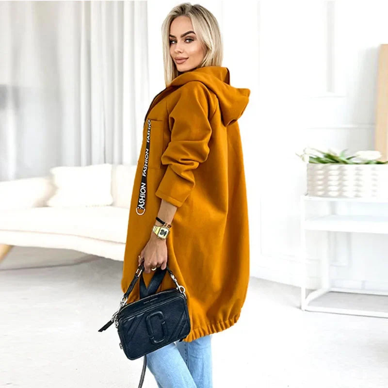 Damen Langer Kapuzenpullover mit Reißverschluss und Fronttasche, Langarm