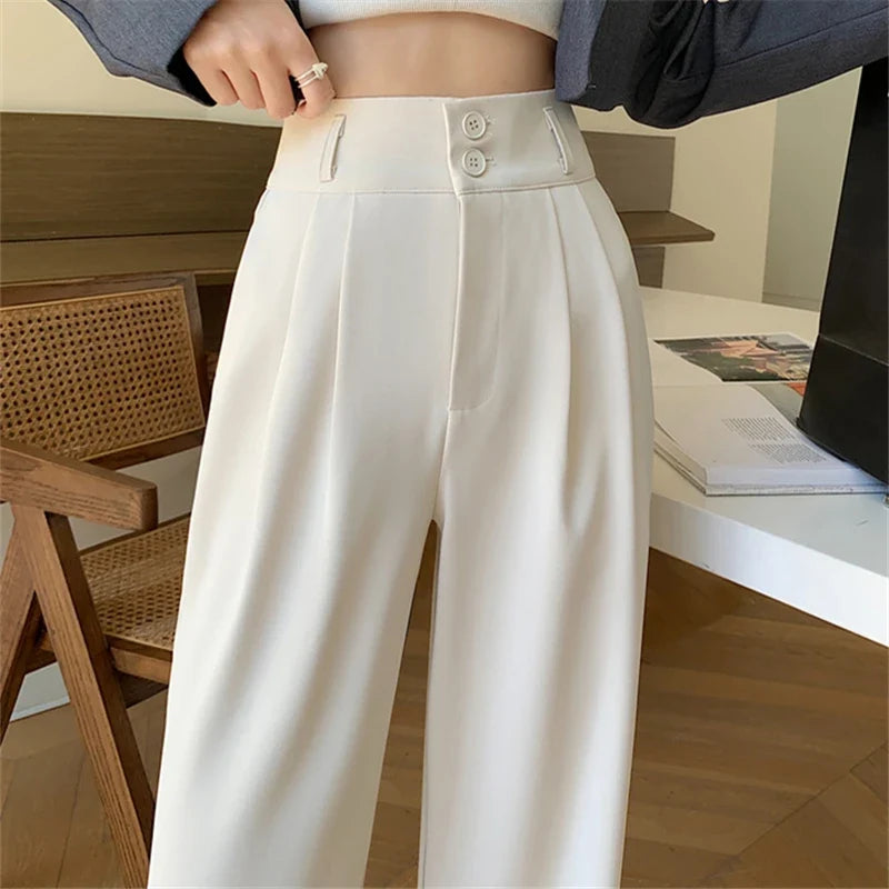 Damen Weite Hosen mit hohem Bund und Faltenbeinen