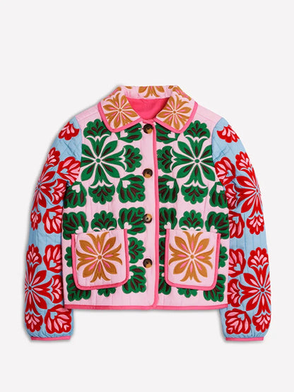 Damen Steppjacke mit Blumenmuster, Bunt