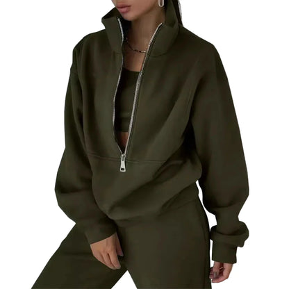 Damen Freizeit Trainingsanzug mit Reißverschluss – Bequemer Zweiteiler für Alltag und Sport