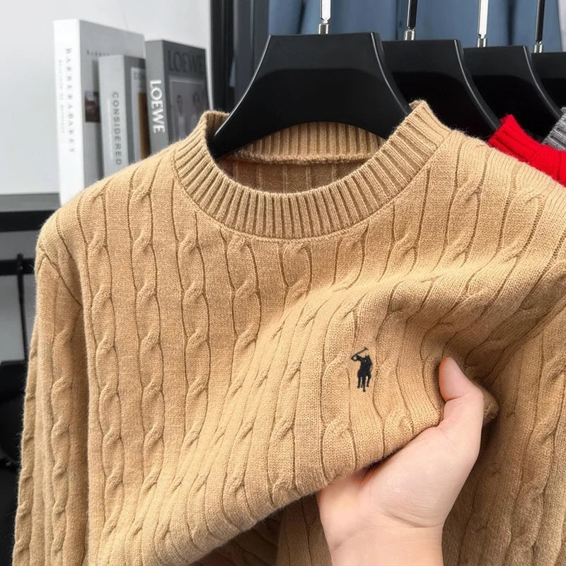 Zopfmuster Strickpullover Rundhals für Herren