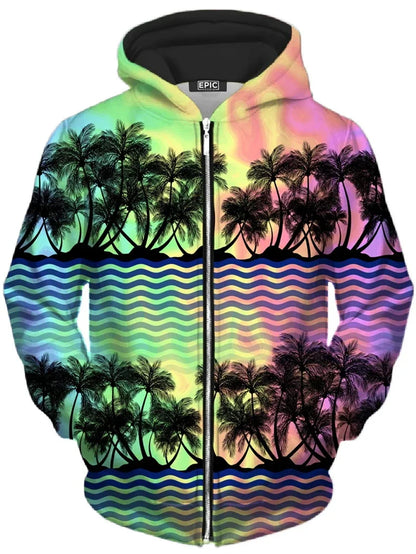 Unisex Reißverschluss Hoodie mit farbigem Baum-Motiv, bunter Print Kapuzenpullover