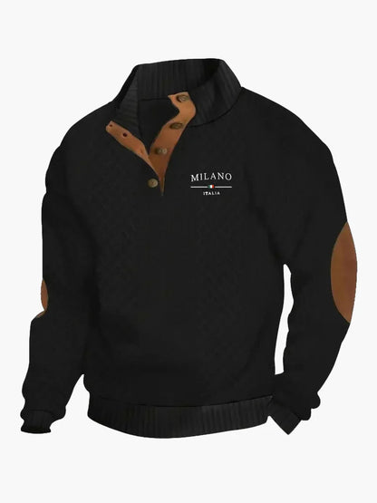Herren Strickpullover Milano Italia Vintage Stil mit Veganem Lederapplikationen – Freizeit & Business