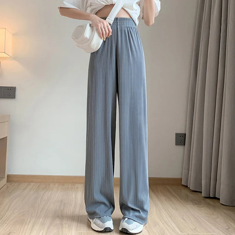 Damen Plissee Hose Weites Bein Hoher Bund Elastisch