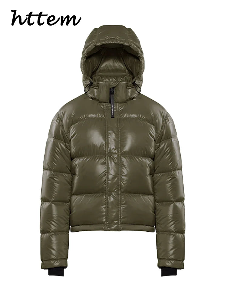 Glänzende Damen Steppjacke mit Kapuze, Grün