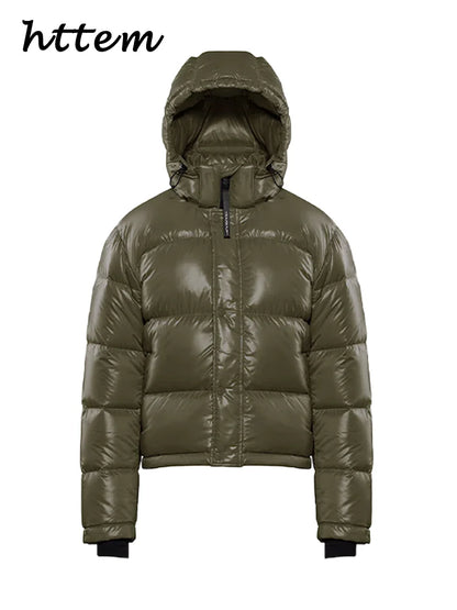 Glänzende Damen Steppjacke mit Kapuze, Grün