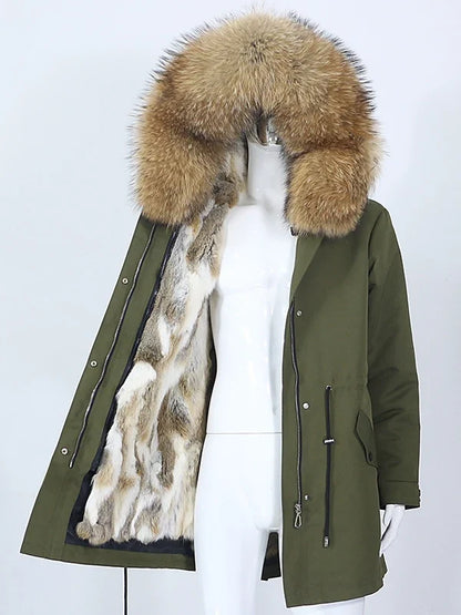 Winterparka mit Kapuze und Futter in Felloptik