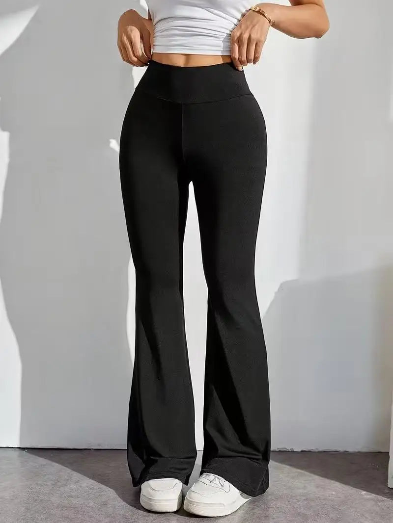 Damen Schlaghose Schwarz mit Hohem Bund – Ausgestellte Hose