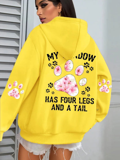 Damen Hoodie mit Kapuze und Blumen Pfotenabdruck Print