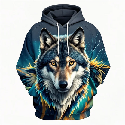 Hoodie Unisex Löwenkopf-Print mit Kapuze Kängurutasche