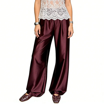 Damen Satin Hose Weites Bein – Dunkelgrün