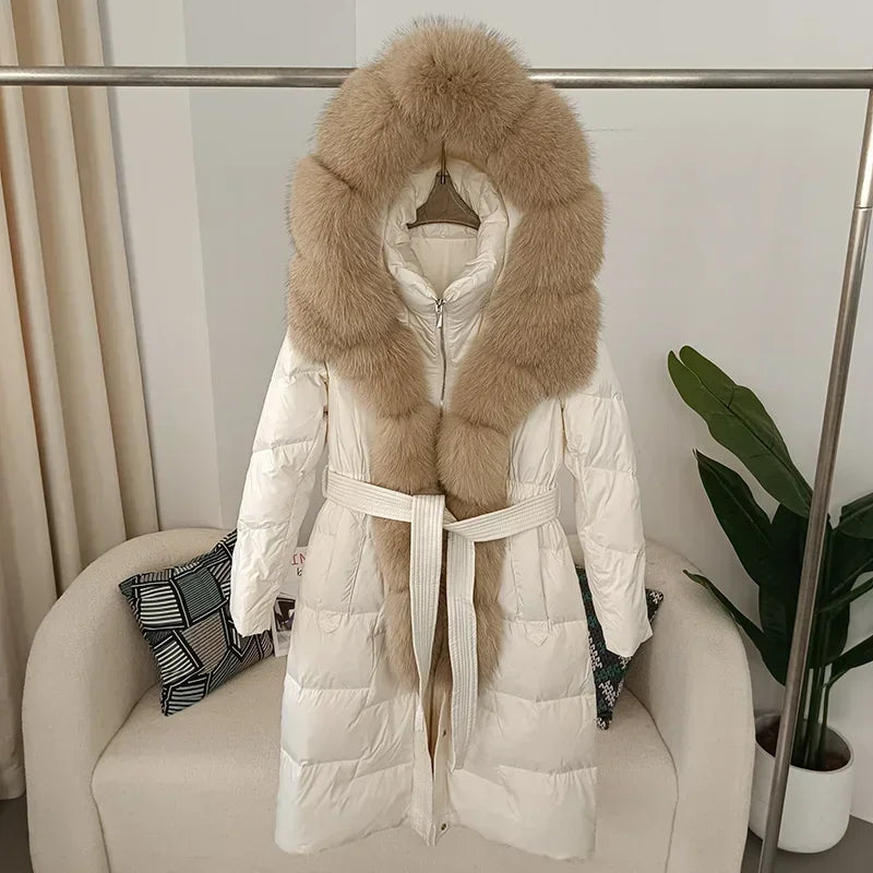 Damen Winter Steppmantel mit Kapuze und Kunstfellbesatz