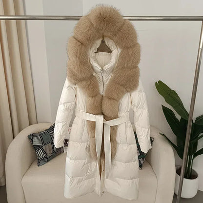 Damen Winter Steppmantel mit Kapuze und Kunstfellbesatz
