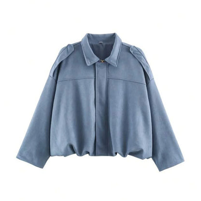 Damen Kurzjacke Oversize Cropped mit Kragen Braun