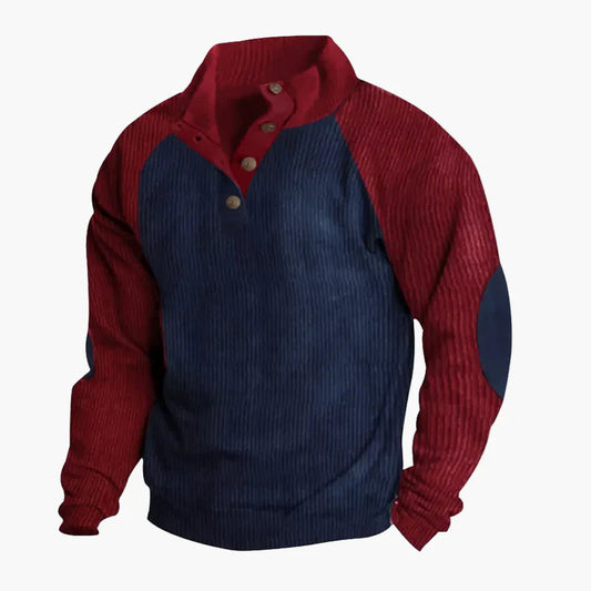 Herren Cord Rugby Pullover – Vintage Freizeit Sweatshirt mit Knopfleiste