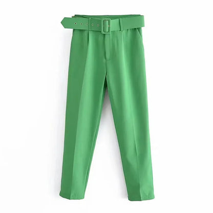 Damen Stoffhose mit hohem Bund, geradem Bein & Gürtel