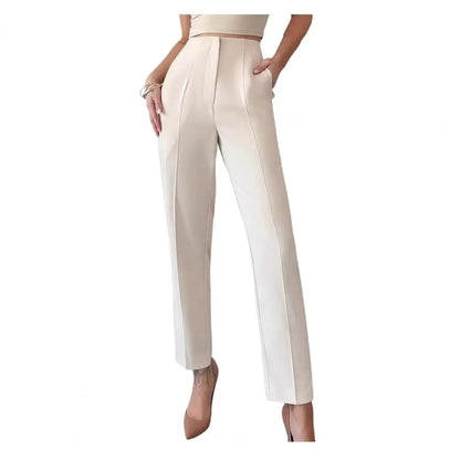 Damen Stoffhose mit hohem Bund und Bügelfalte – Cremefarben