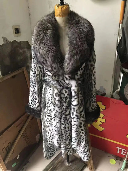 Damen Fell-Look Mantel Türkis mit breitem Kragen und Gürtel