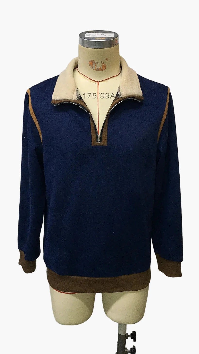 Herren Vintage Patchwork Fleece Pullover – Retro Style für Herbst und Winter