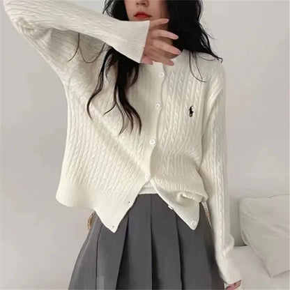 Damen Strick Set Cardigan mit Rundhals und Trägertop Zopfmuster