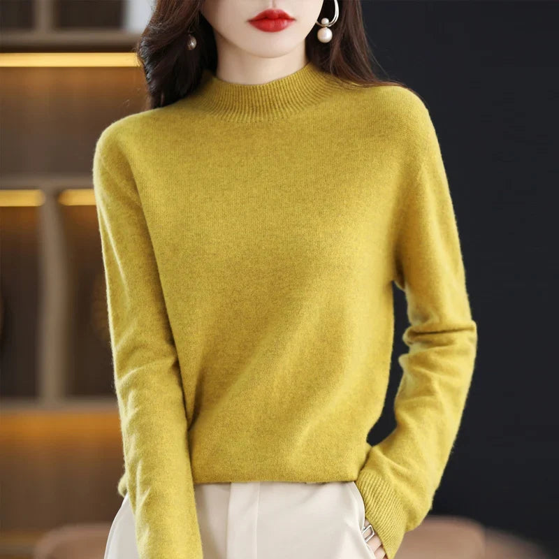 Damen Pullover Stehkragen Langarm Feinstrick Basic