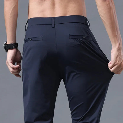 Herren Hose Grau Slim Fit Stretch Stoff elegant