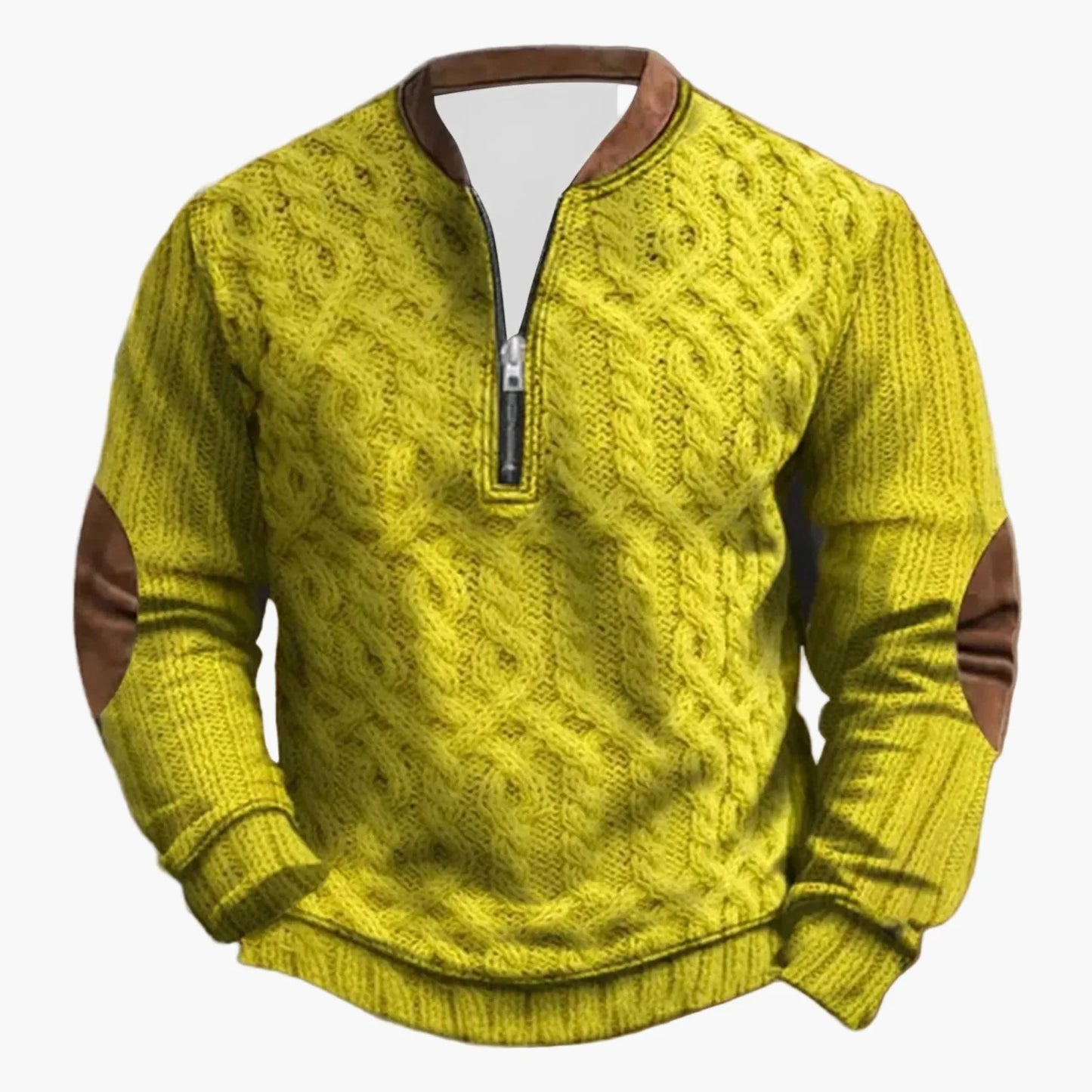 Herren Outdoor Freizeitpullover mit Stehkragen und Reißverschluss – Strickoptik, Langarm, Komfortabel