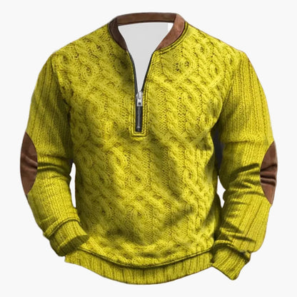 Herren Outdoor Freizeitpullover mit Stehkragen und Reißverschluss – Strickoptik, Langarm, Komfortabel
