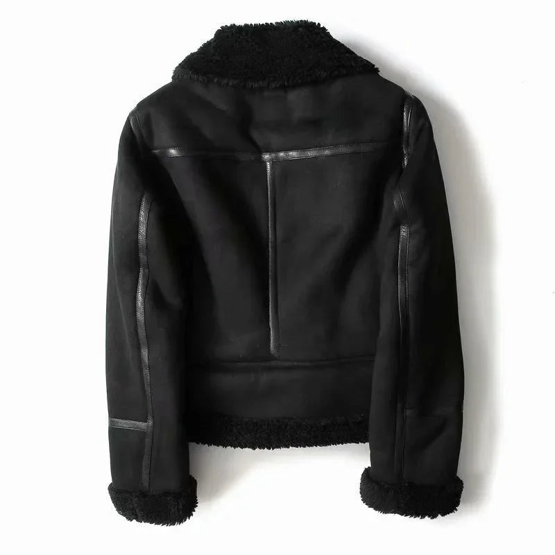 Kurze Bikerjacke mit Reißverschluss und Kunstfellfutter – Damen Fliegerjacke