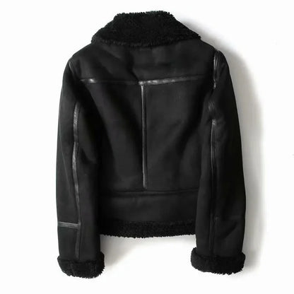Kurze Bikerjacke mit Reißverschluss und Kunstfellfutter – Damen Fliegerjacke