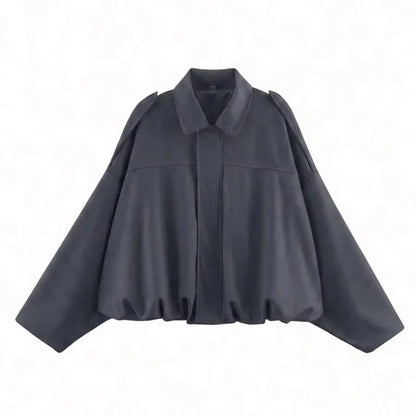Damen Kurzjacke Oversize Cropped mit Kragen Braun