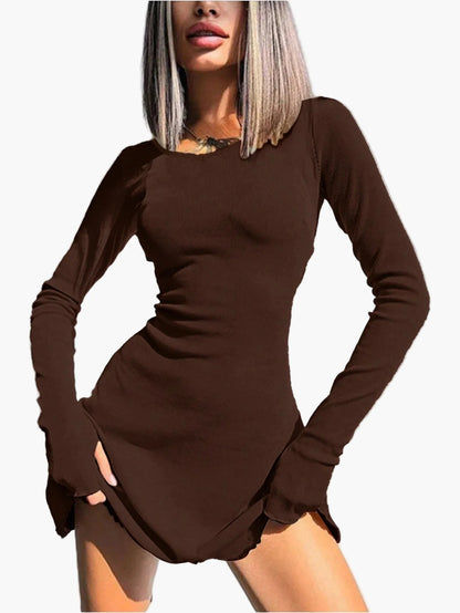 Damen Figurbetontes Stretch-Kleid mit Langarm – Elegantes Freizeit- und Ausgehkleid, Modernes Design