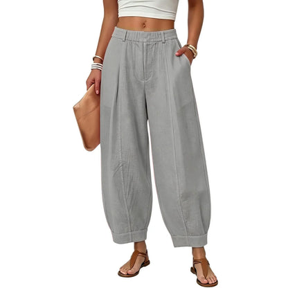 Damen Pumphose Weites Bein High-Waist Freizeithose mit Taschen