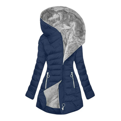 Damen Steppjacke mit Kapuze und Plüschfutter - Warme Winterjacke