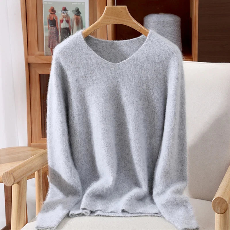 Damen Pullover V-Ausschnitt Langarm Weiches Material