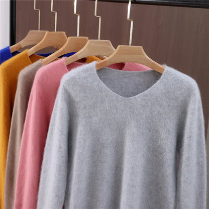 Damen Pullover V-Ausschnitt Langarm Weiches Material