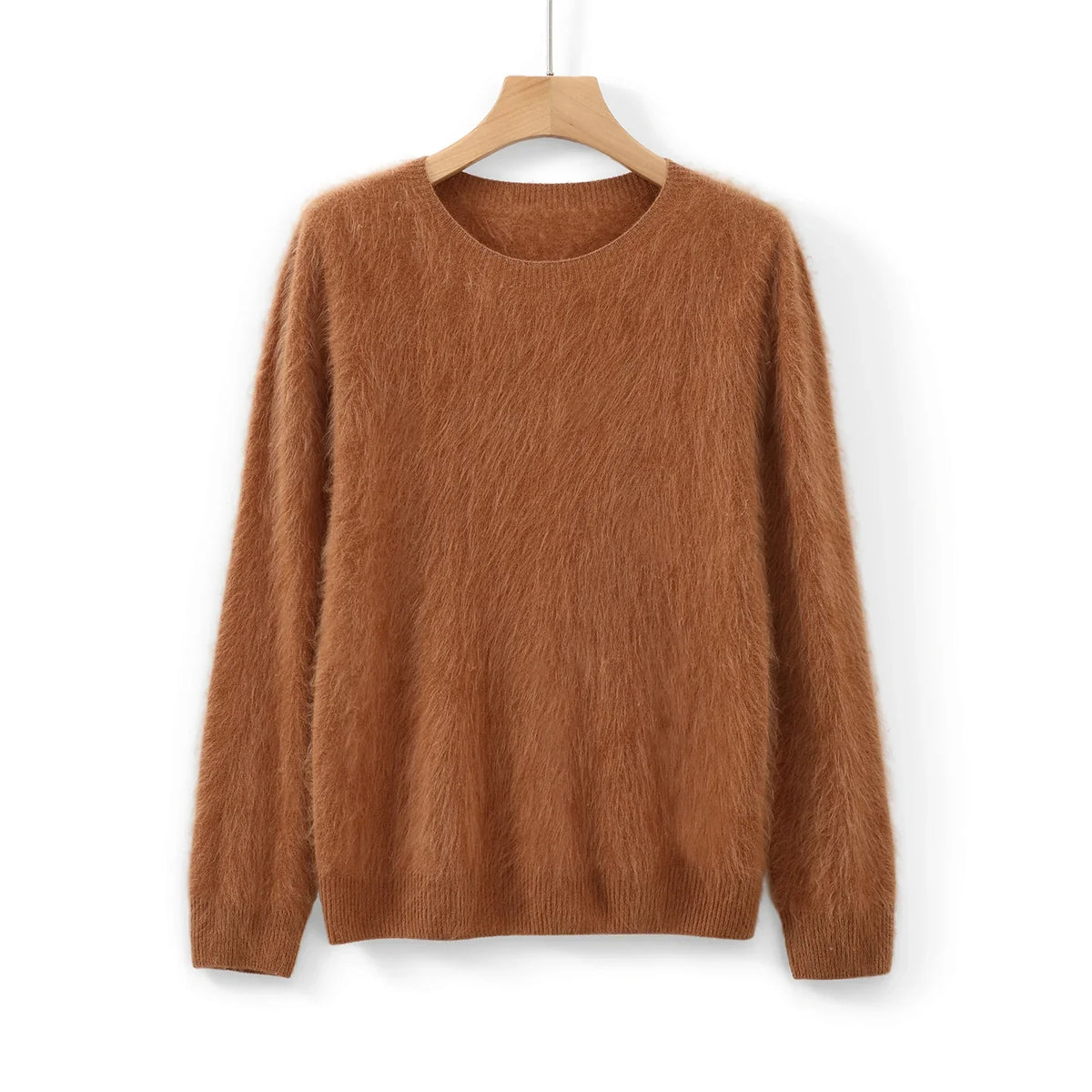 Damen Pullover flauschig weich Rundhalsausschnitt Langarm Strickpullover