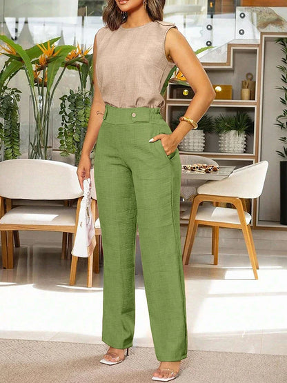Damen Zweiteiler Set Ärmelloses Top und Weite Hose Freizeit-Outfit