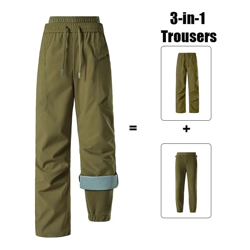 Unisex 3-in-1-Hose mit Fleecefutter, Kordelzug und elastischem Bund