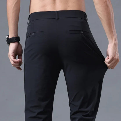 Herren Hose Grau Slim Fit Stretch Stoff elegant