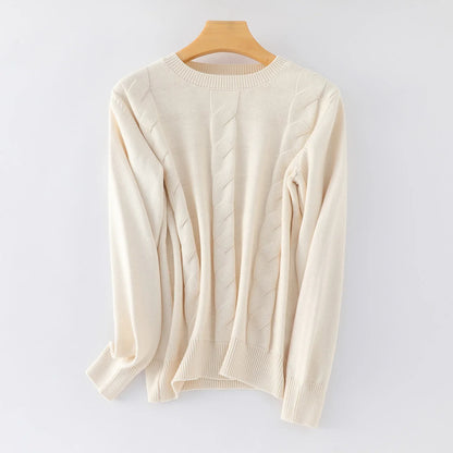 Damen Strickpullover Rundhals mit Zopfmuster Rosa