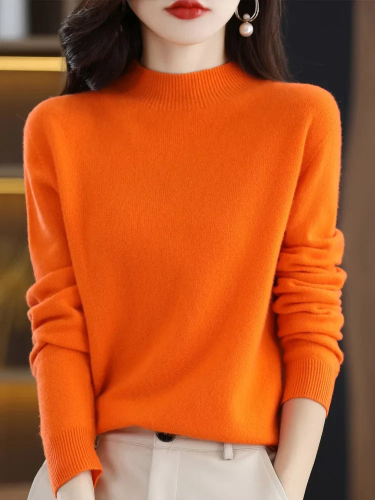 Damen Pullover Stehkragen Langarm Feinstrick Basic