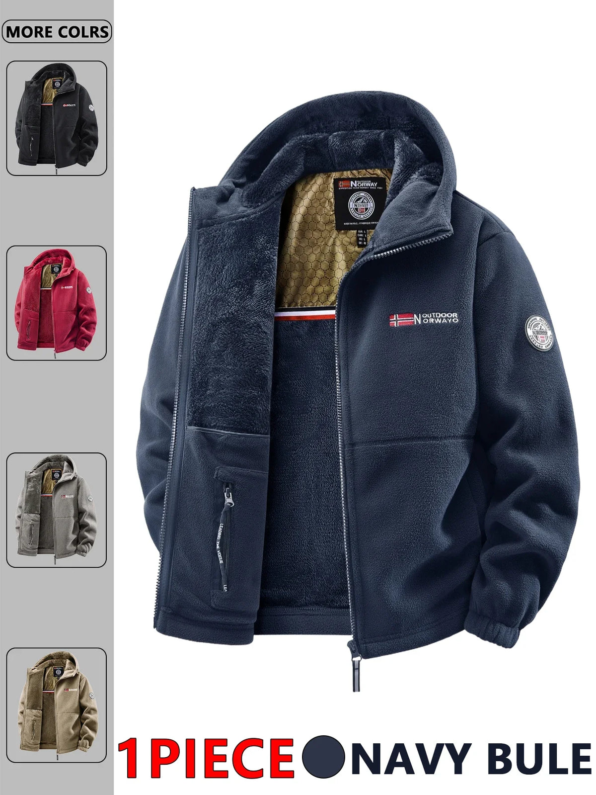 Herren Kapuzen-Fleecejacke mit Reißverschluss und Taschen, gefüttert